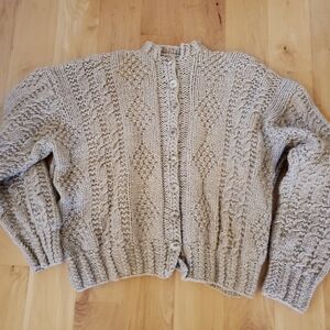 Taupe Long Sleeve Button Down Vintage Sweater. Cable,  Unique Neckline